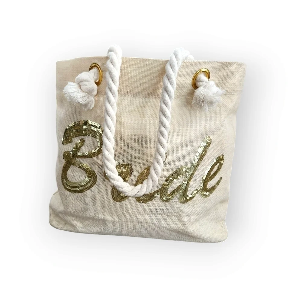 Bride Sequine Jute Large Beach Tote